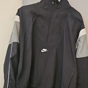 Nike Black Windbreaker with Gray and White Sleeve Panels